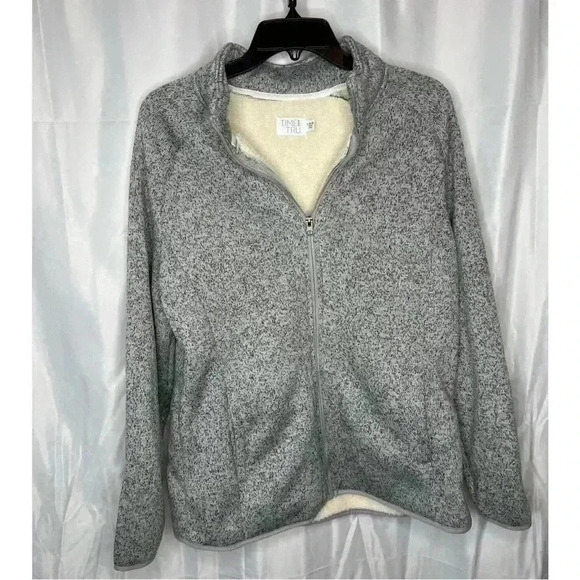 TIME and TRU Thick Gray zip up with fuzzy inside - Picture 1 of 5